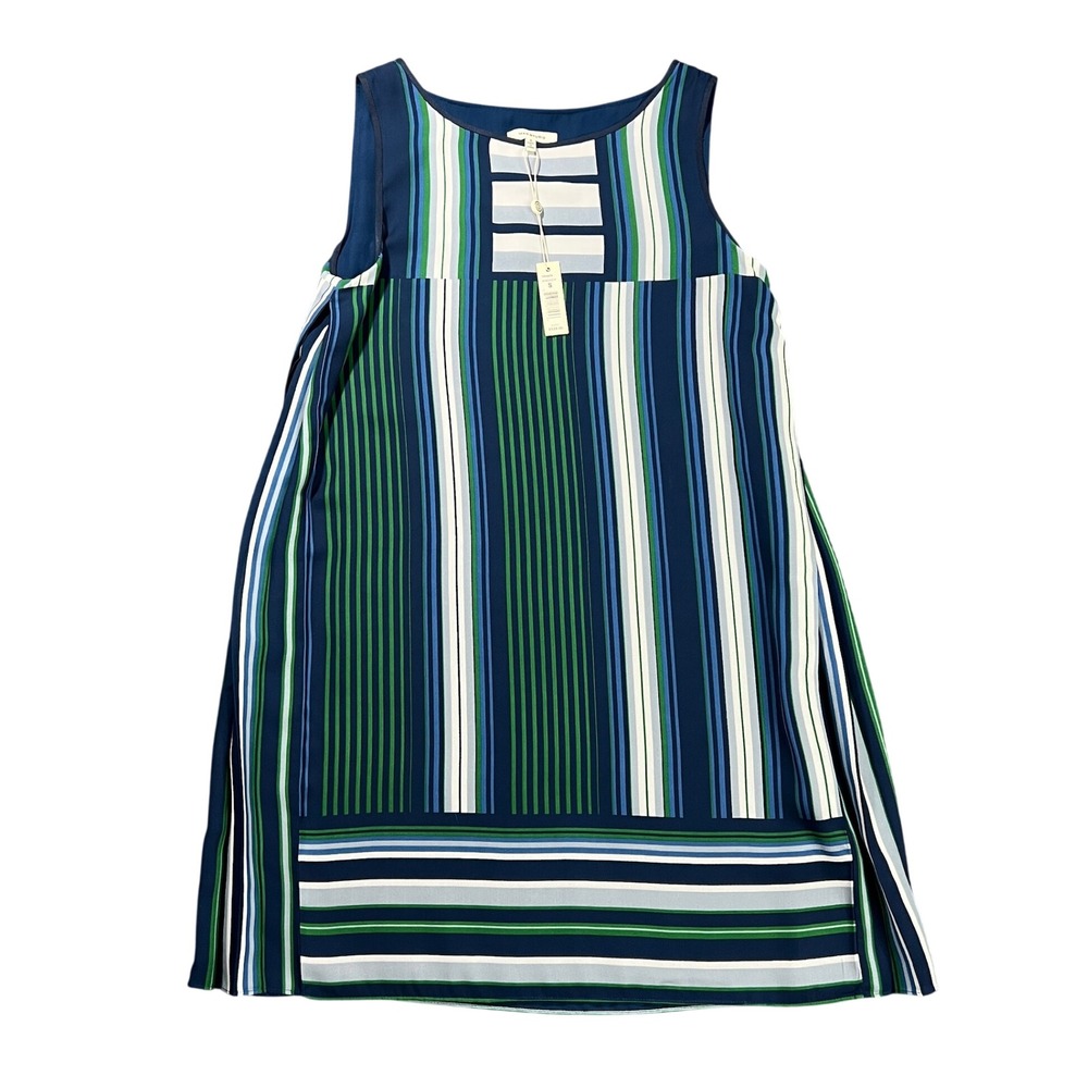 NWT Max Studio Women's Small Blue Green Striped Sleeveless Shift Dress 5904A58‎